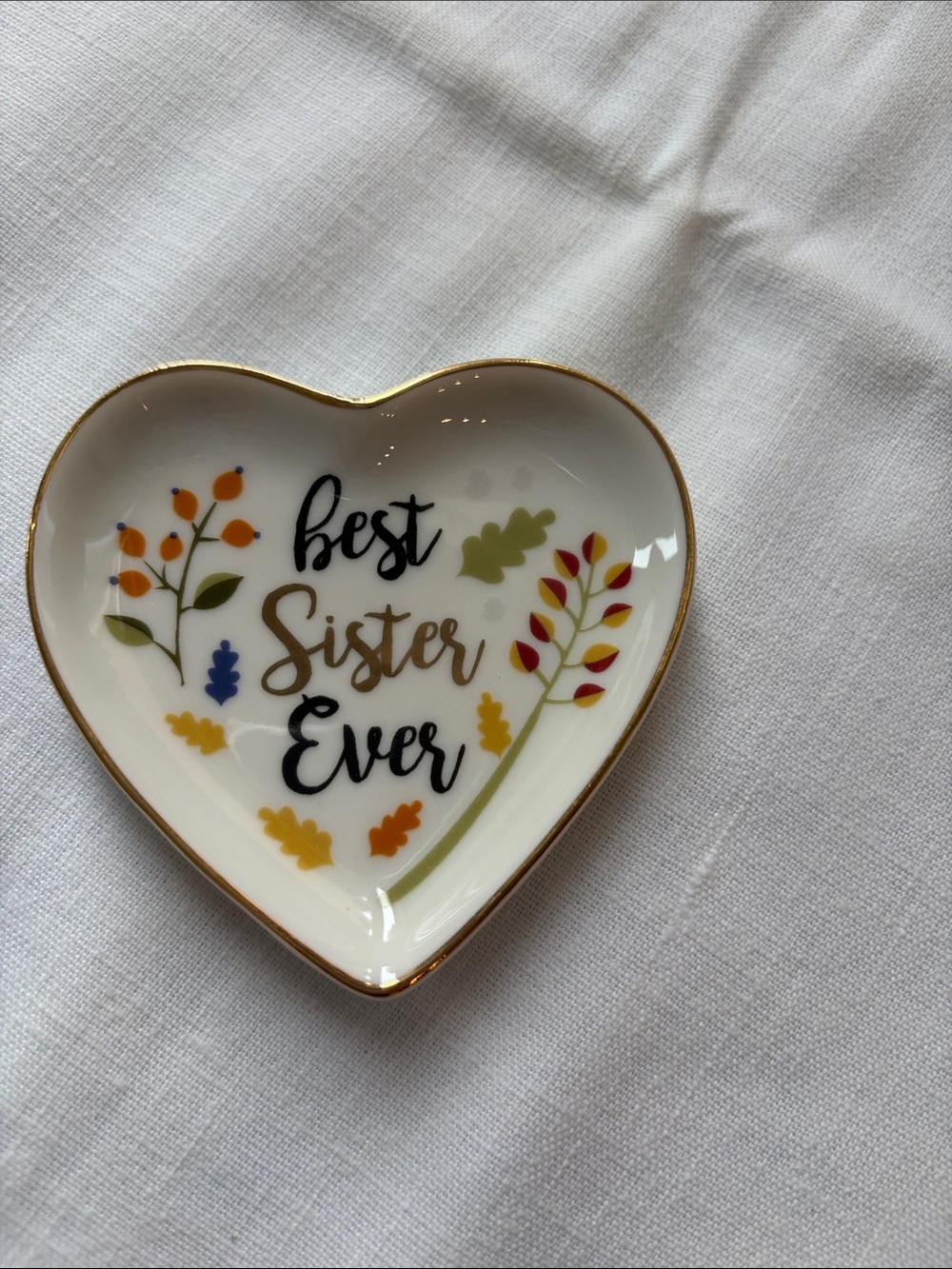 Charming Charlie Heart Trinket Dish - White with Gold and Autumn Accents